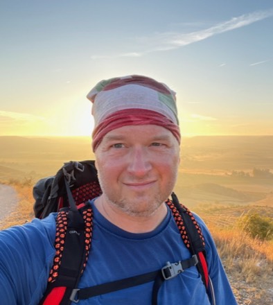 The Camino Leader on the Camino at sunrise